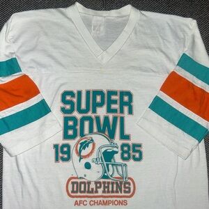 Rare Logo 7 NFL Super Bowl 1985 Miami Dolphins Single Stitch Jersey Shirt
